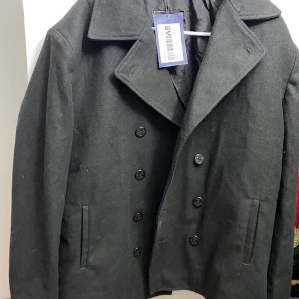 2 Classic Black Car Coat - Wool Blend Mid-Length Jacket L, S